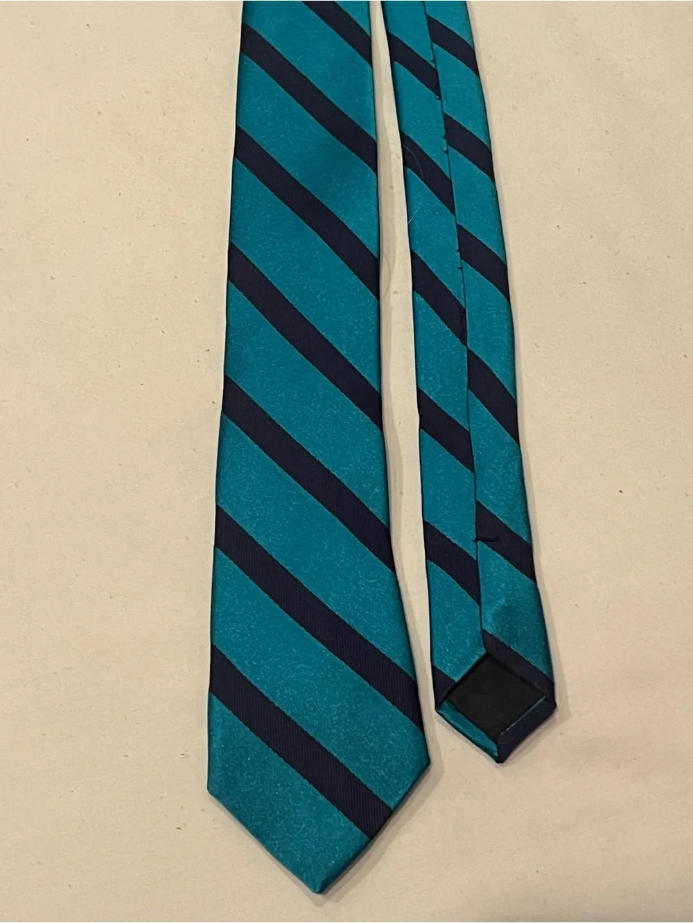 Crewcuts Neck tie Boys 52” Teal & Black Diagonal Stripes 100% Silk Sizes 8-16